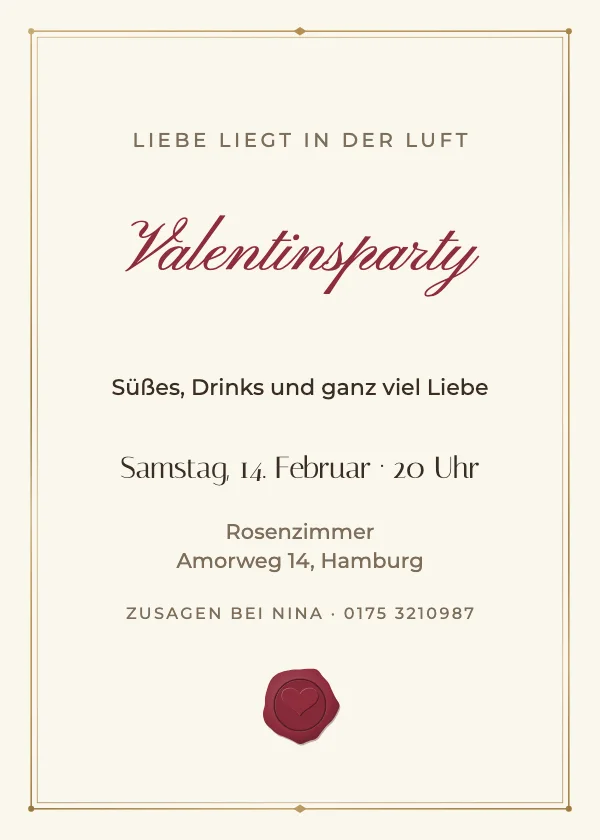 Valentinstag-Einladung Wachssiegel