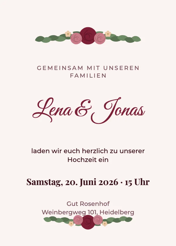 Hochzeitseinladung Bordeaux-Blüten