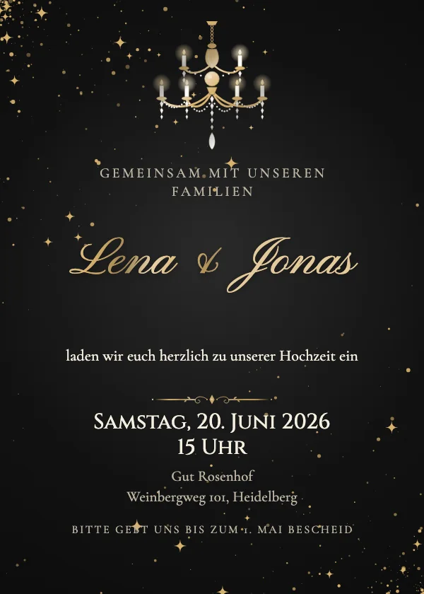 Hochzeitseinladung Kronleuchter-Ballsaal