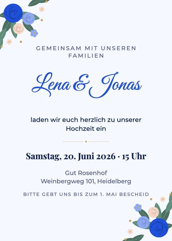 Hochzeitseinladung Kobaltblüten