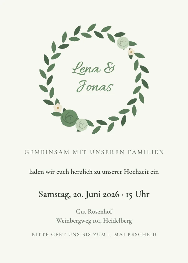 Hochzeitseinladung Grüner Kranz