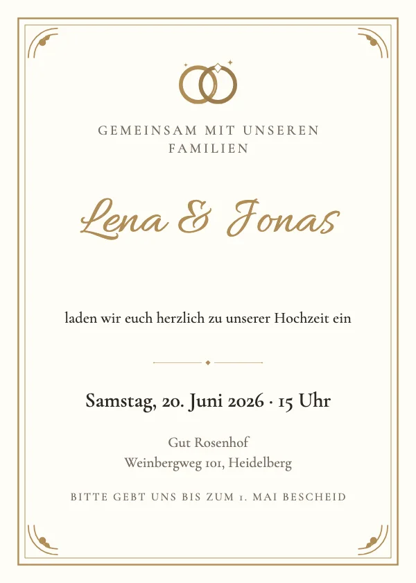 Hochzeitseinladung Rahmen Elfenbein & Gold