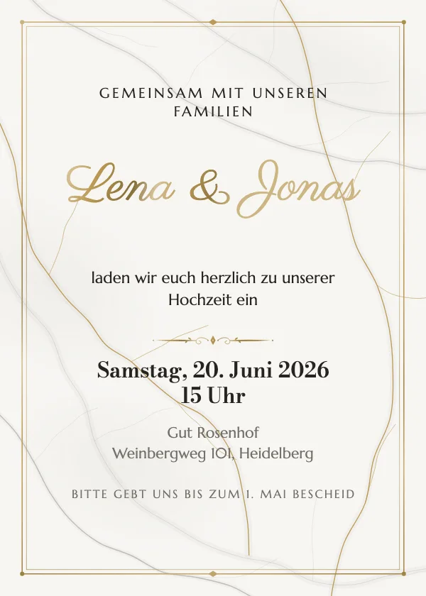 Hochzeitseinladung Marmor & Gold