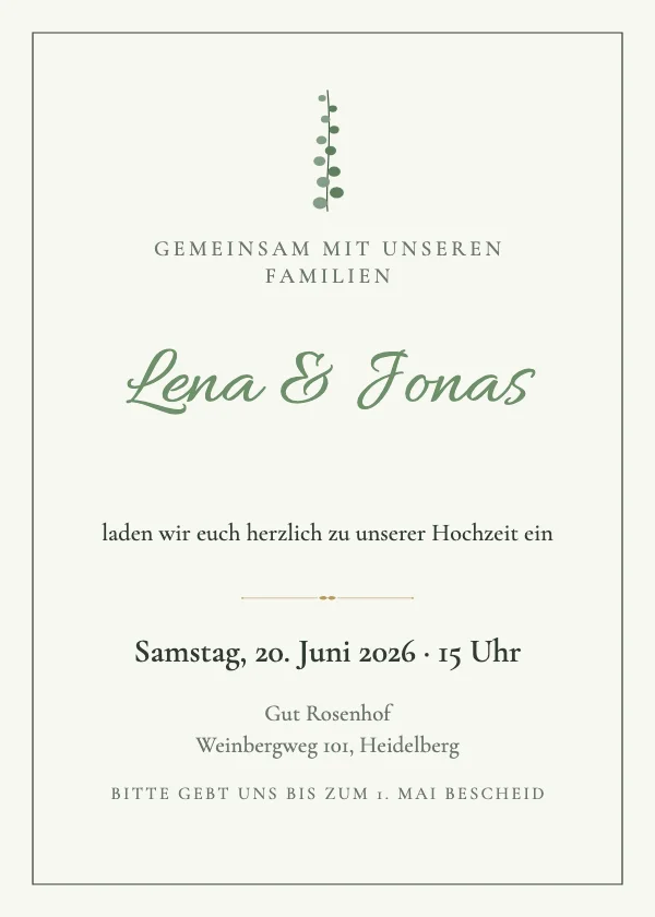 Hochzeitseinladung Salbeigrün