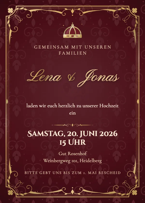 Hochzeitseinladung Samt-Barock