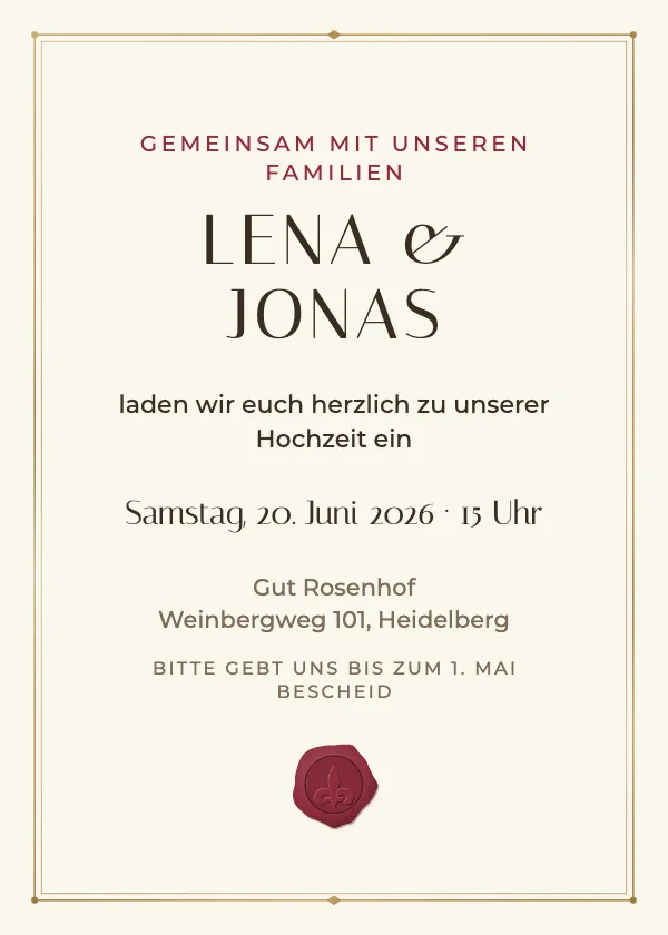 Hochzeitseinladung Wachssiegel