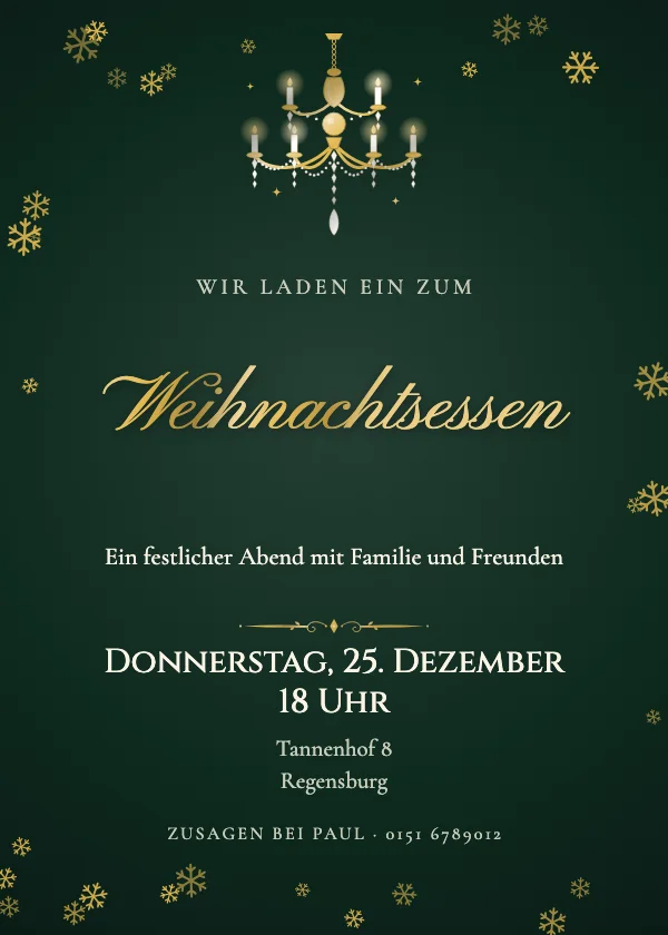 Einladung zur Weihnachtsfeier Kronleuchter-Ballsaal