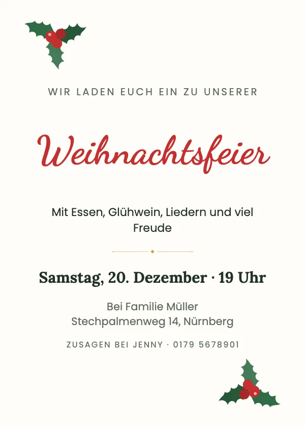 Einladung zur Weihnachtsfeier Stechpalme