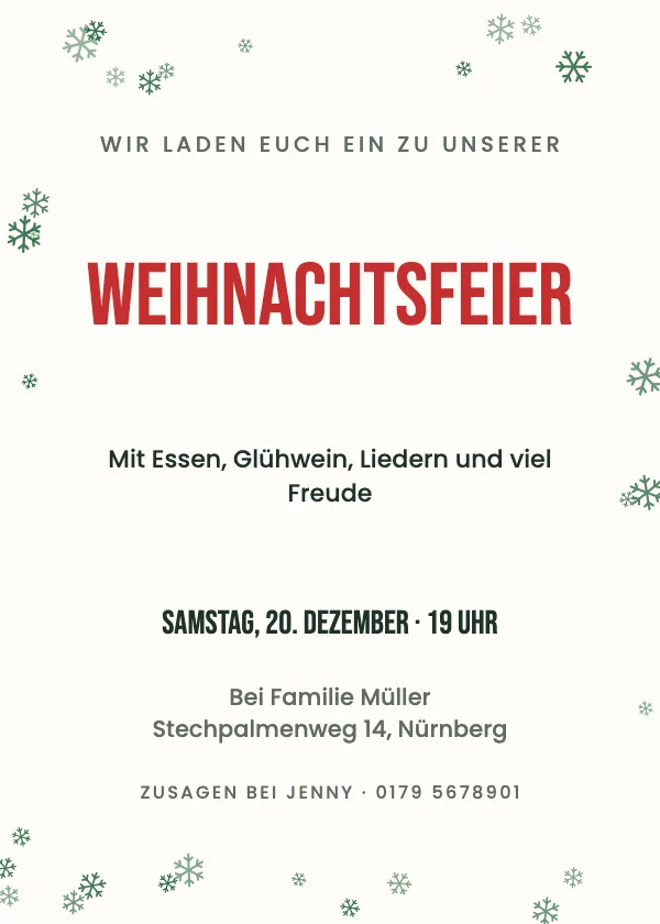 Einladung zur Weihnachtsfeier Fröhlich & hell