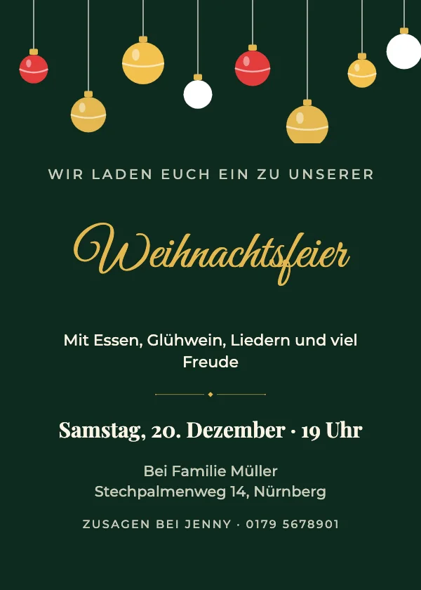 Einladung zur Weihnachtsfeier Christbaumkugeln