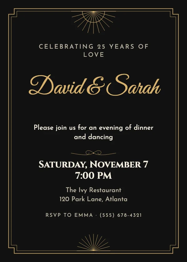 Art Deco Anniversary Invitation
