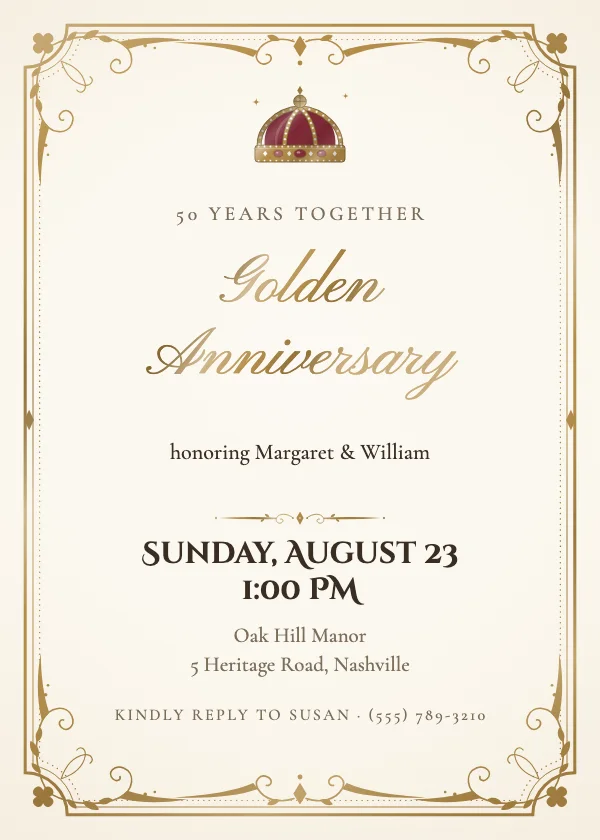 Gilded Crown Anniversary Invitation
