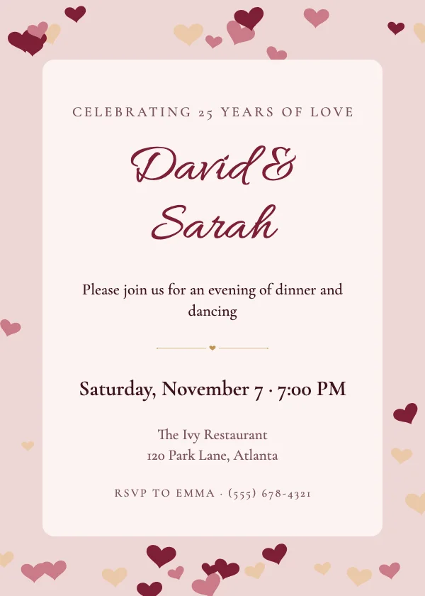 Love Hearts Anniversary Invitation