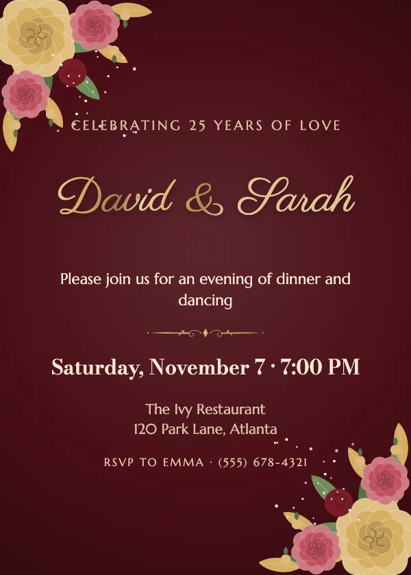 Velvet Roses Anniversary Invitation