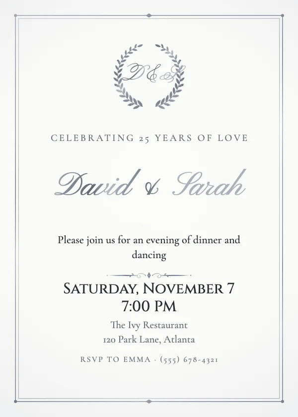 Silver Jubilee Anniversary Invitation