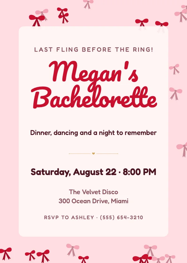 Coquette Bows Bachelorette Party Invitation
