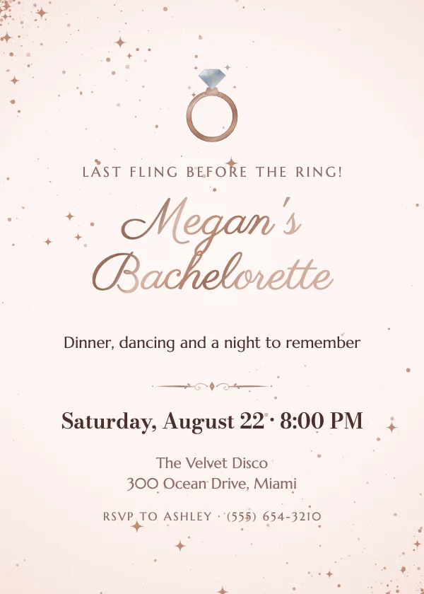 Diamond Solitaire Bachelorette Party Invitation