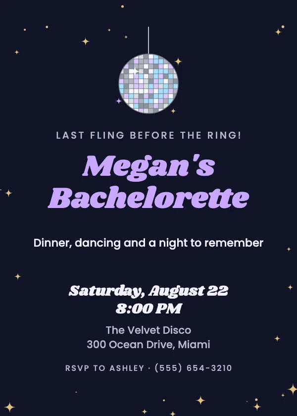 Disco Ball Bachelorette Party Invitation
