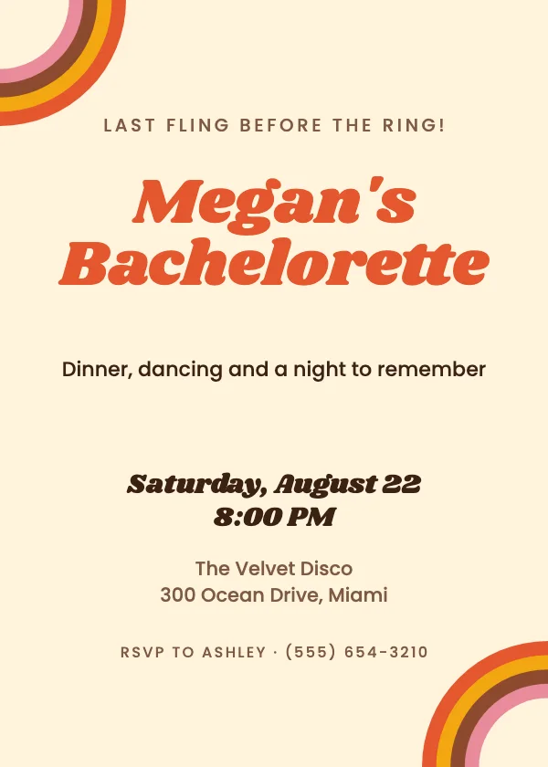 Groovy 70s Bachelorette Party Invitation