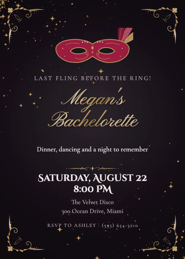 Masquerade Bachelorette Party Invitation