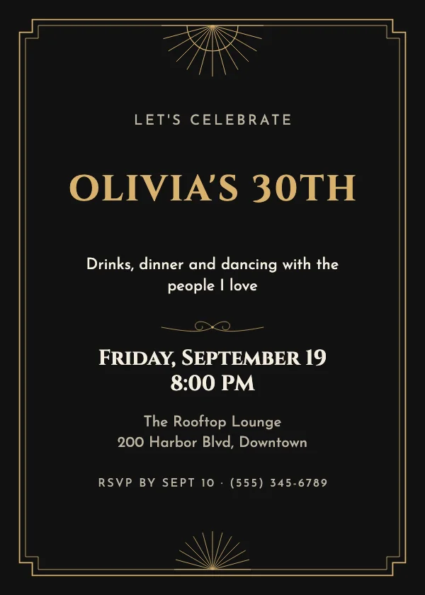 Black & Gold Deco Birthday Invitation