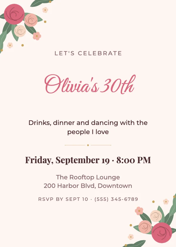 Blush Florals Birthday Invitation