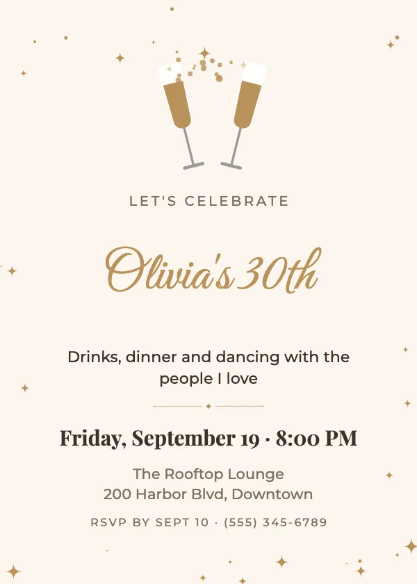 Champagne Cheers Birthday Invitation