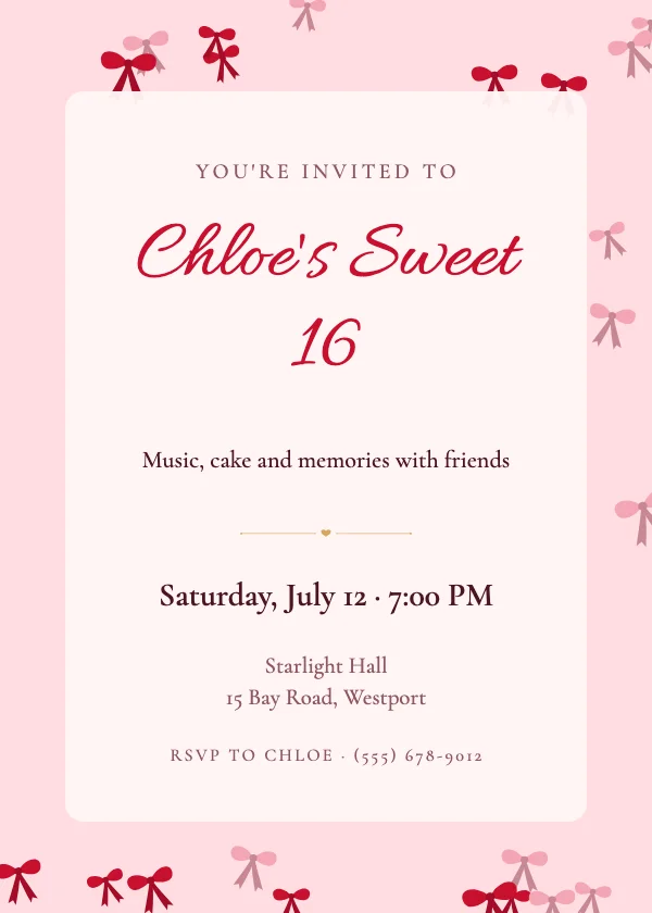 Coquette Bows Birthday Invitation