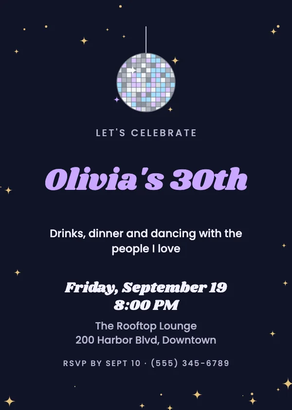 Disco Ball Birthday Invitation