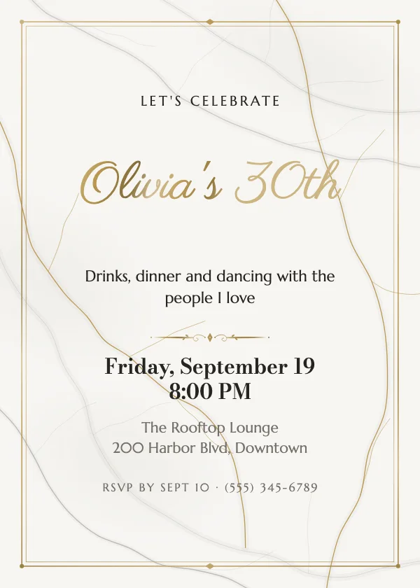 Marble & Gold Birthday Invitation