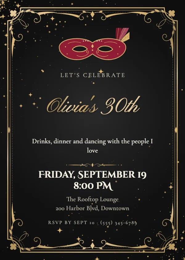 Masquerade Birthday Invitation