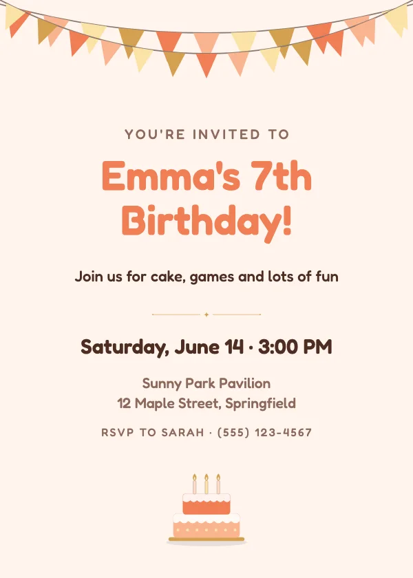 Party Bunting Birthday Invitation