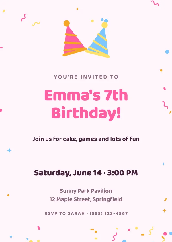 Party Hats Birthday Invitation