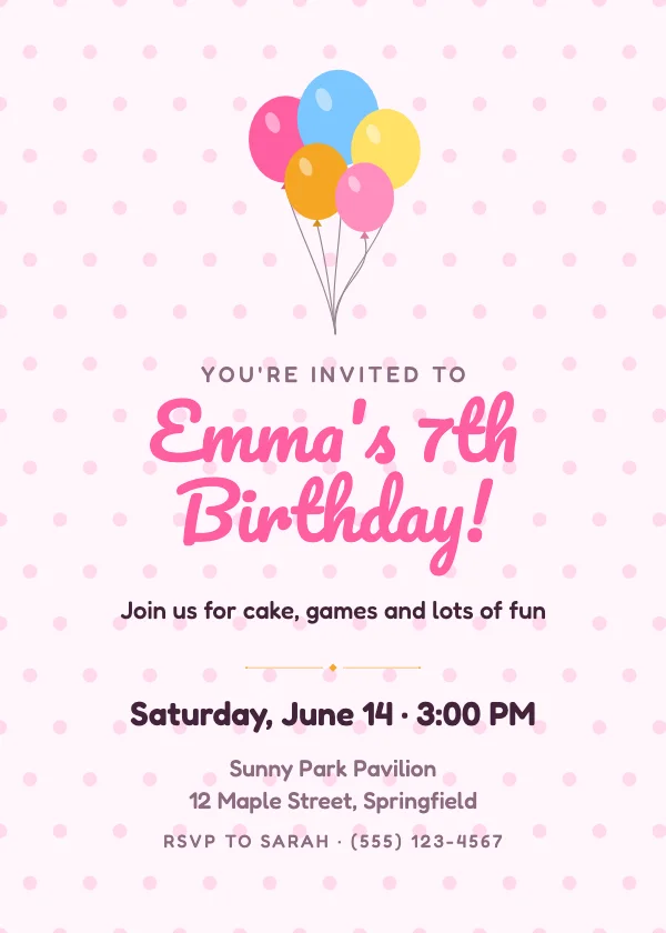 Pastel Balloons Birthday Invitation