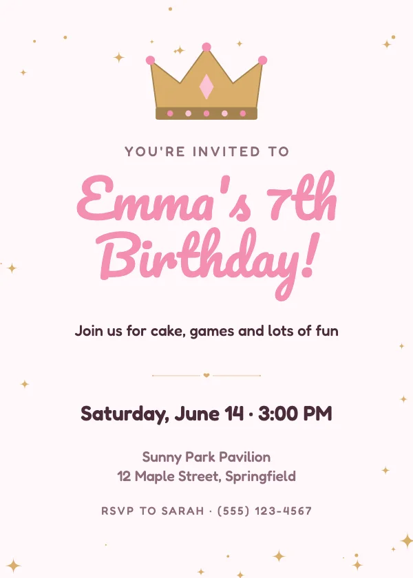 Princess Crown Birthday Invitation