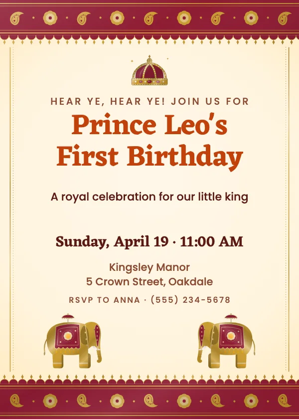 Royal Elephants Birthday Invitation