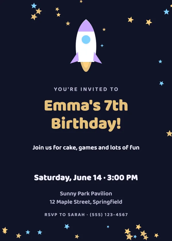 Space Rocket Birthday Invitation