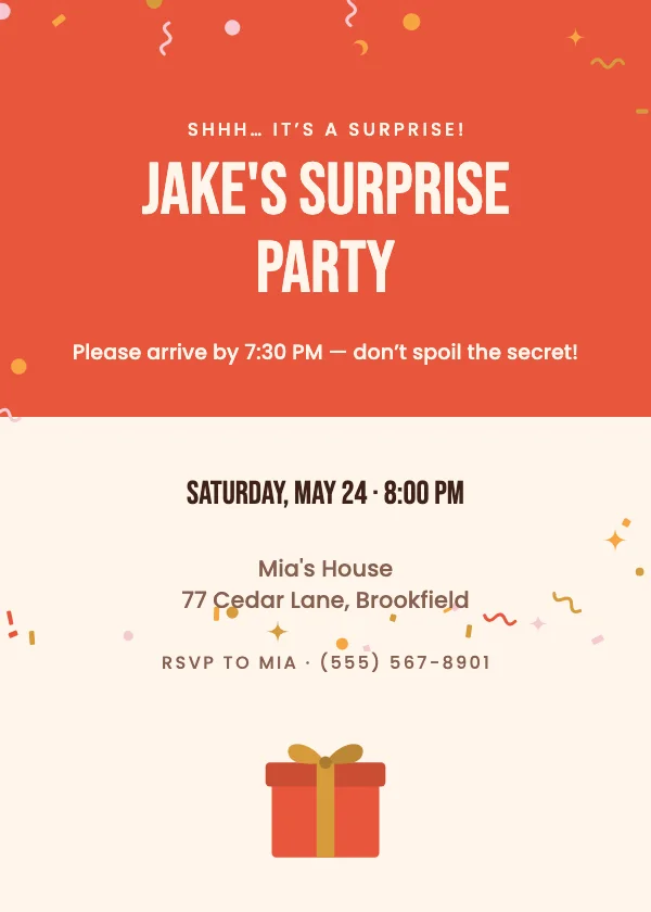 Surprise Party Birthday Invitation