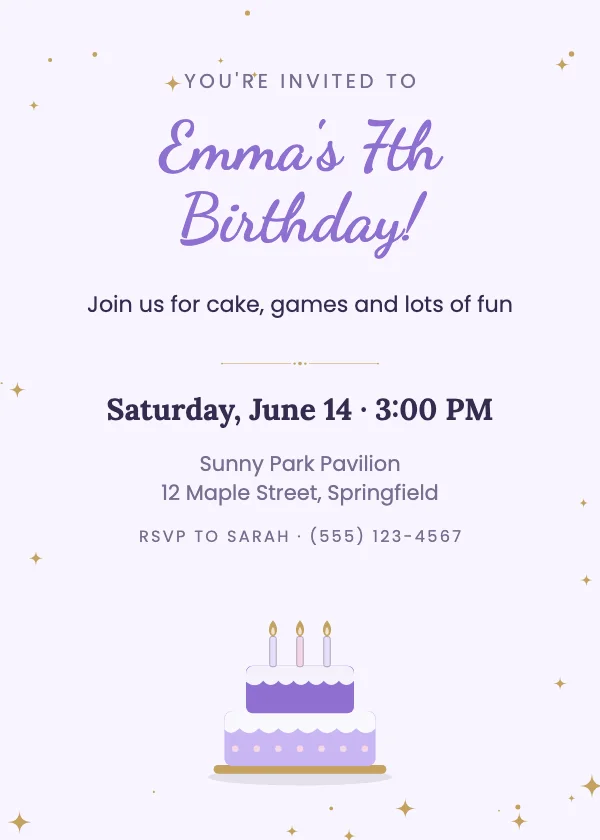 Sweet Cake Birthday Invitation
