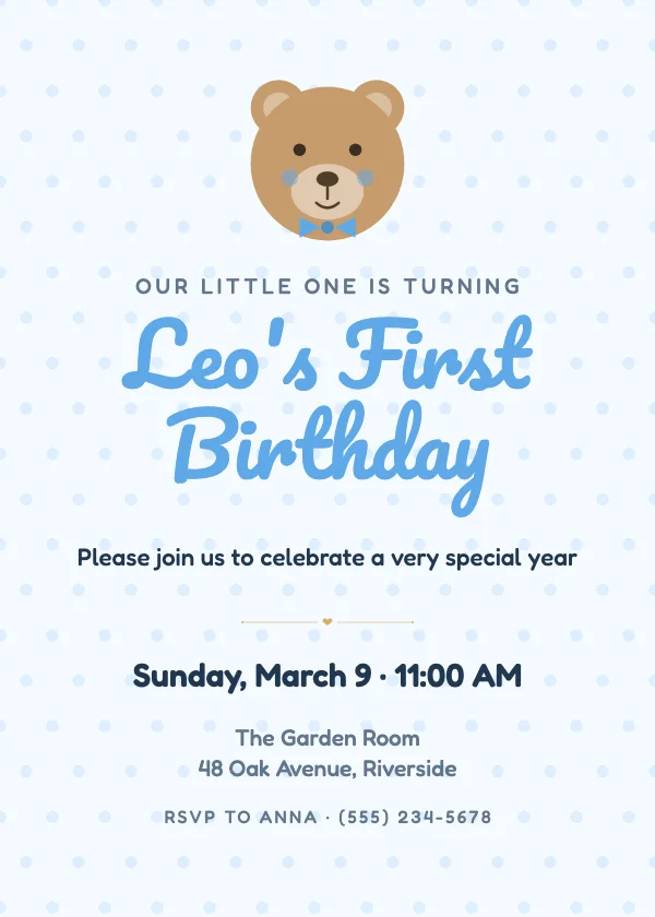 Teddy Bear First Birthday Invitation