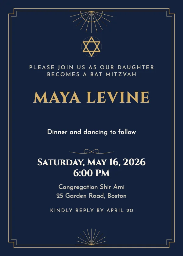 Black & Gold Deco Bar Mitzvah Invitation
