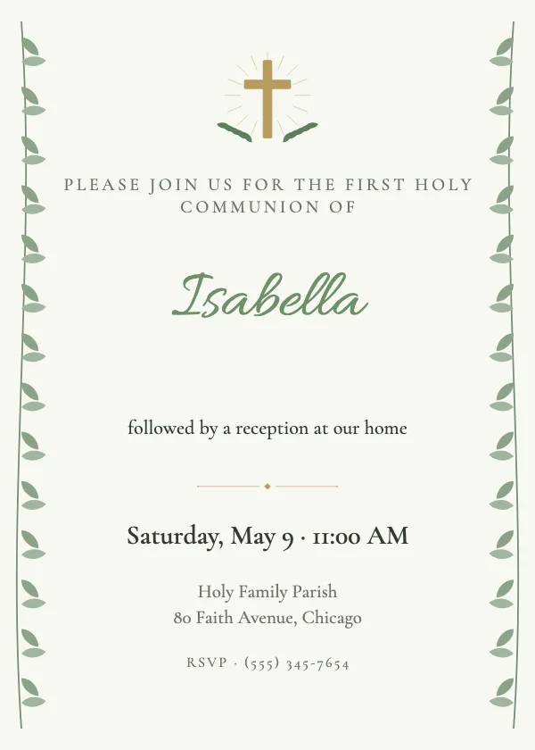 First Communion Greenery Baptism Invitation