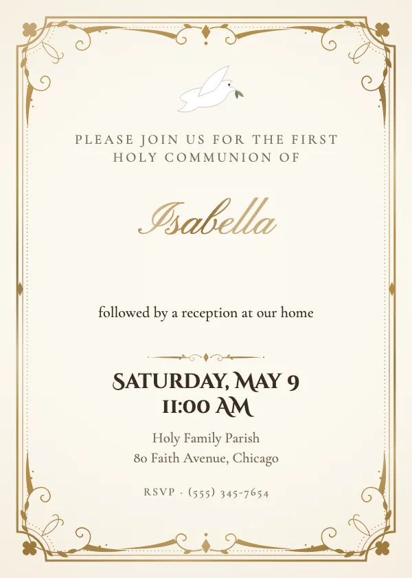 Gilded Frame Baptism Invitation