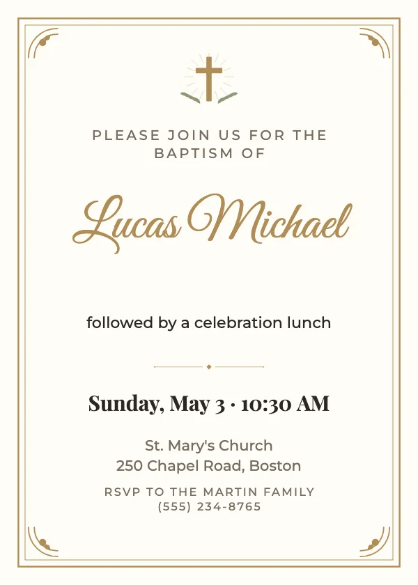 Golden Cross Baptism Invitation