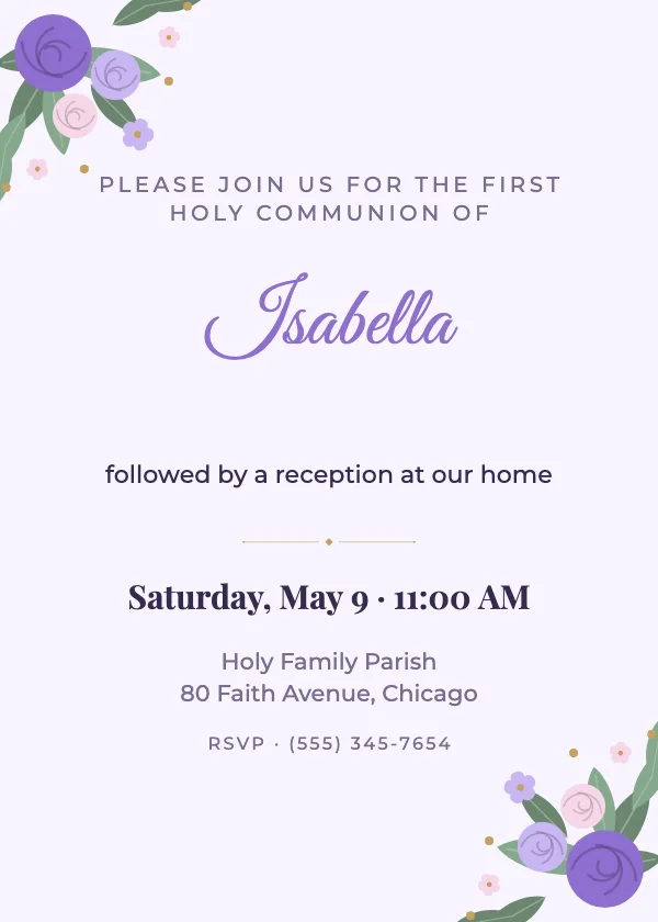 Lavender Communion Baptism Invitation