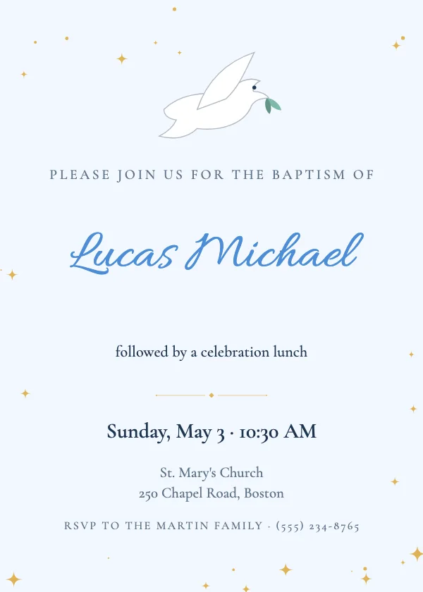 Peace Dove Baptism Invitation