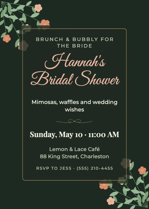 Dark Botanical Bridal Shower Invitation