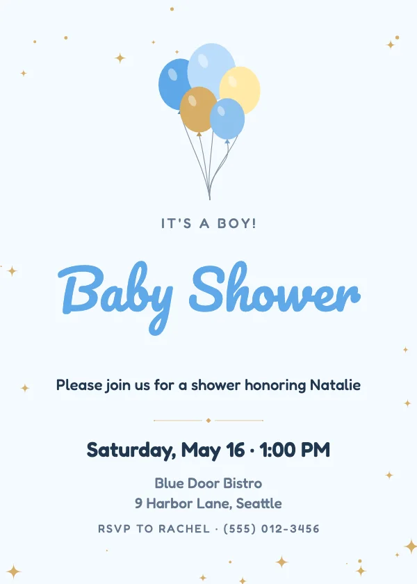 Blue Balloons Baby Shower Invitation