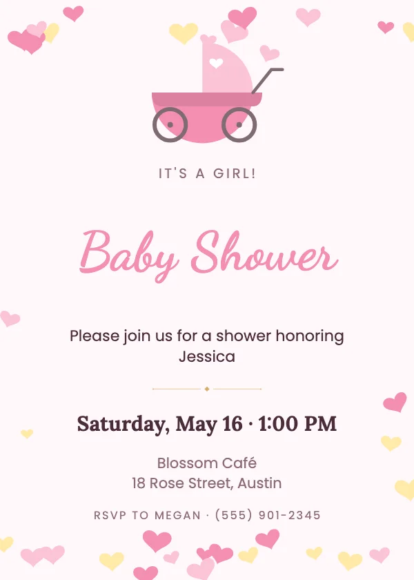 Pink Carriage Baby Shower Invitation