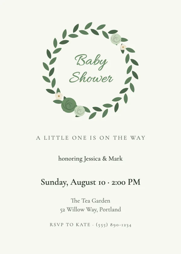 Sage Wreath Baby Shower Invitation